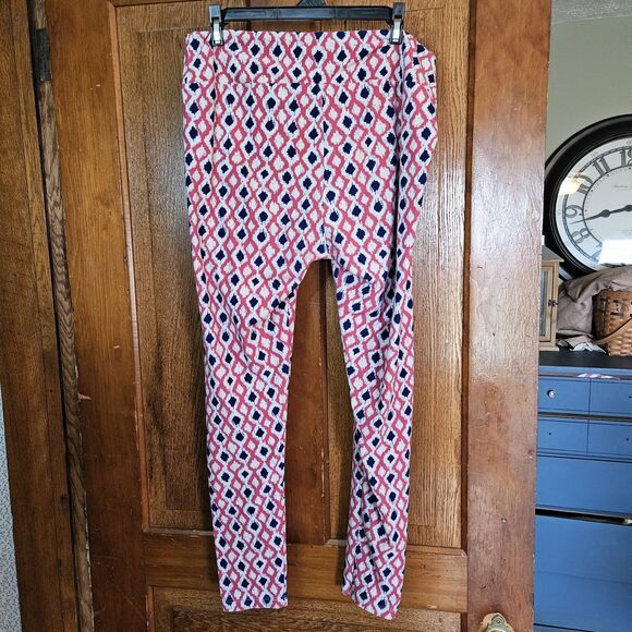 LuLaRoe Leggings Pink Blue White One Size OS Tall And Curvy - Picture 2 of 6